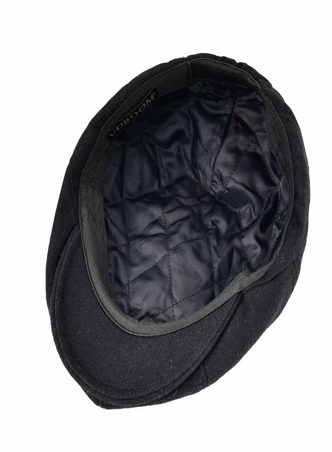 VOBOOM Men Wool Blend 8 Panel Newsboy Cap Herringbone Cabbie Flat Tweed Hat (Black) - Image 5